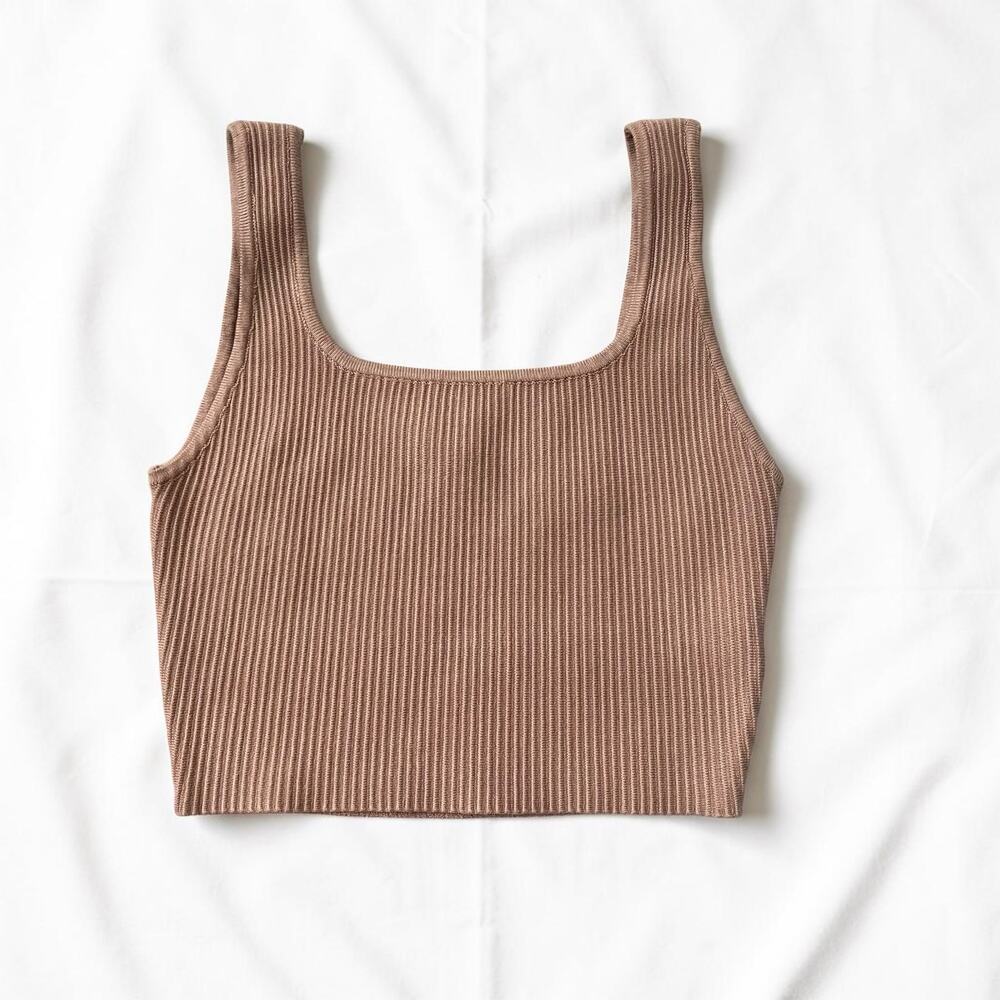 House of Harlow 1960 Ribbed Knit Tank Cropped Taupe Size XS Minimalist